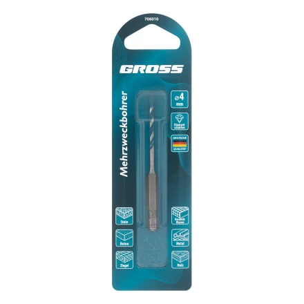 Сверло универсальное Gross, Multipurpose PRO, 6-гр. хвостовик, 4мм, 706010 купить в Челябинске