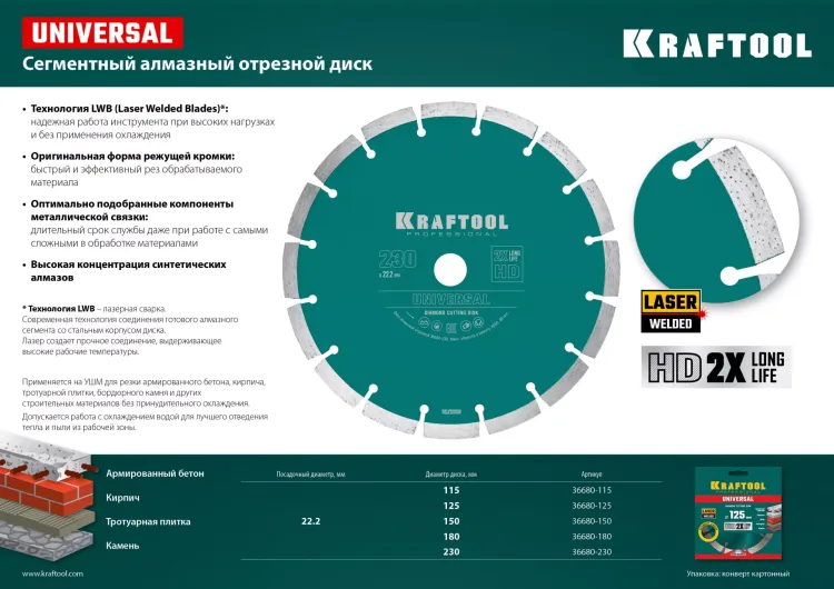 Диск алмазный отрезной для УШМ UNIVERSAL 36680-180 купить в Челябинске