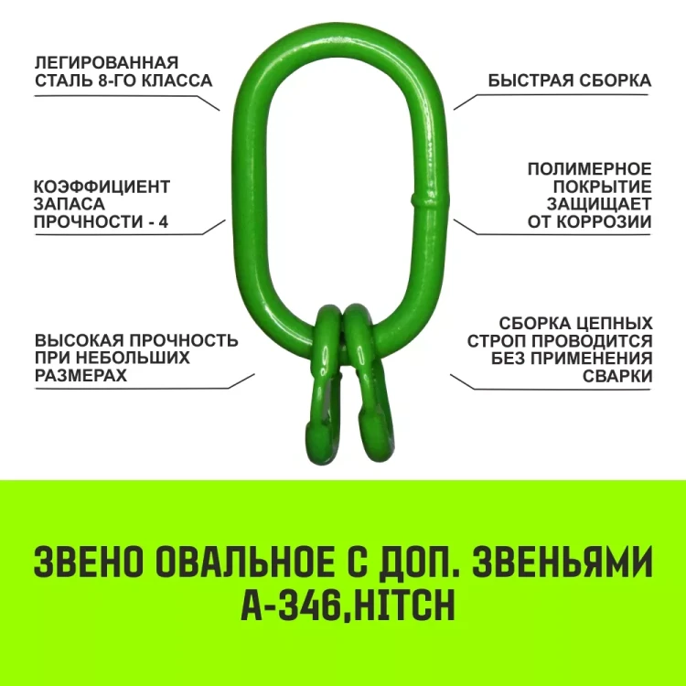 Звено овальное с доп. звеньями A-346 HITCH Т8 кл 17 т (SZ071395) купить в Челябинске