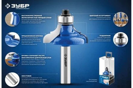 ЗУБР 44.5 x 22 мм, радиус 16 мм, фреза кромочная калевочная №1, Профессионал (28701-44.5) купить в Челябинске