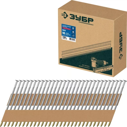 ЗУБР SN21 90 х 3.1 мм, реечные гвозди рифленые оцинкованные, 2010 шт(305396-90) купить в Челябинске