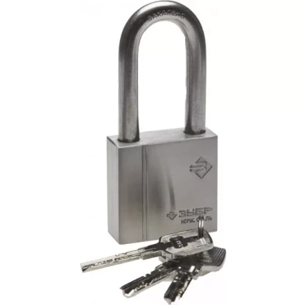 Замок ЗУБР &quot;ЭКСПЕРТ&quot; навесной, нержавеющая сталь (корпус и дужка), удлиненная закаленная дужка, 50мм 37290-50-1 купить в Челябинске