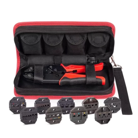 Пресс-клещи КВТ СТО+9 с 9 матрицами МПК для опрессовки разъемов, втулочных, изолированных и неизолированных наконечников (набор) (90778) купить в Челябинске