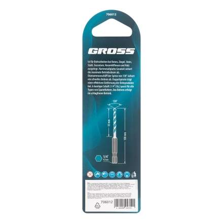 Сверло универсальное Gross, Multipurpose PRO, 6-гр. хвостовик, 6мм, 706012 купить в Челябинске