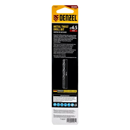 Сверло спиральное по металлу Denzel 6,5 х 148 мм, Р6М5, Golden Tip, удлиненное, 718257 купить в Челябинске