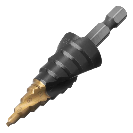 Сверло ступенчатое Denzel 723604, 6-8-10-12-14-16-18-20-22-24-26-28-30мм, Р6М5, 6-гр. хвостовик купить в Челябинске