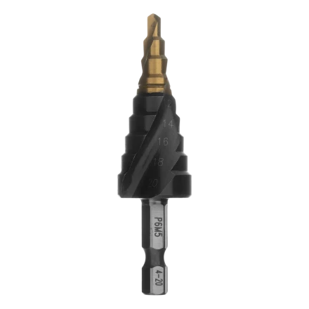 Сверло ступенчатое Denzel 723604, 6-8-10-12-14-16-18-20-22-24-26-28-30мм, Р6М5, 6-гр. хвостовик купить в Челябинске