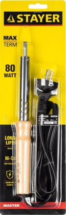 Паяльник STAYER &quot;MASTER&quot; с деревянной рукояткой и долговечным жалом, 80 Вт, клин 55310-80 купить в Челябинске