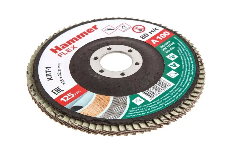 Круг Лепестковый Торцевой (КЛТ) HAMMER КЛТ 1 Ф125х22 Р100 213-021 купить в Челябинске