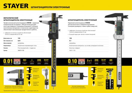 Штангенциркуль STAYER &quot;MASTER&quot; электронный, направляющая из композитных матер. на основе углеродного волокна, пластик корпус, шаг измерения 0,1, 150мм 34411-150 купить в Челябинске