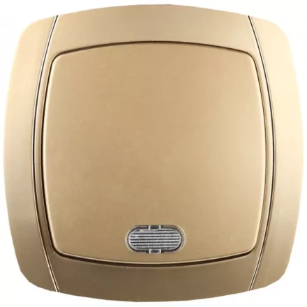 Выключатель СВЕТОЗАР &quot;АКЦЕНТ&quot; одноклавишный в сборе, с подсветкой, цвет золотой металлик, 10А/~250В SV-54231-GM купить в Челябинске