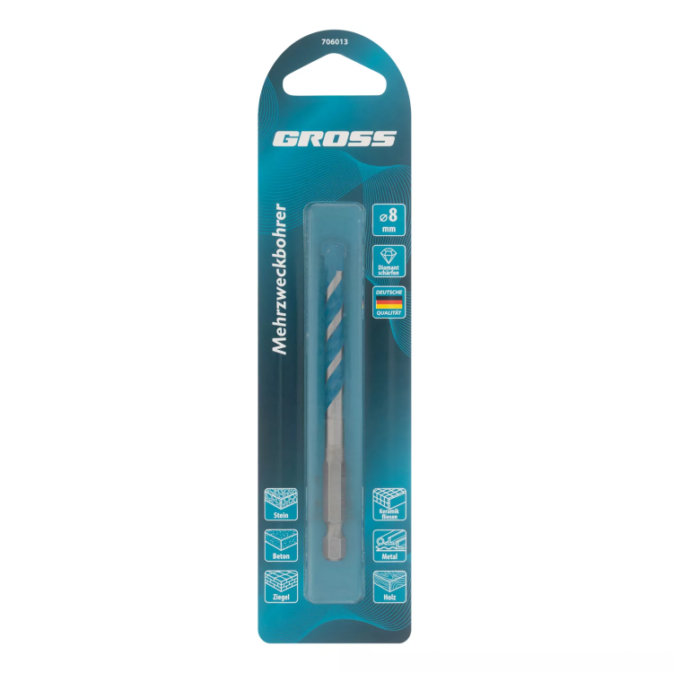 Сверло универсальное Gross, Multipurpose PRO, 6-гр. хвостовик, 8мм, 706013 купить в Челябинске