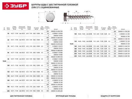 Шурупы ЗУБР &quot;МАСТЕР&quot; с шестигранной головкой, оцинкованные, 6x80мм, 70шт 4-300451-06-080 купить в Челябинске