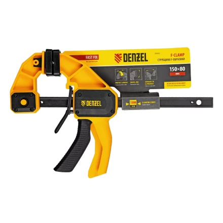 Струбцина F-образная Denzel, быстрозажимная, 150 х 80 мм, усиленный нейлоновый корпус 20505 купить в Челябинске