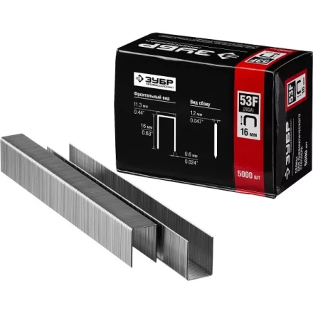 Скобы тип 53F, 16 мм, особотвердые, ЗУБР &quot;ПРОФЕССИОНАЛ&quot; 31950-16, 5000 шт 31950-16 купить в Челябинске