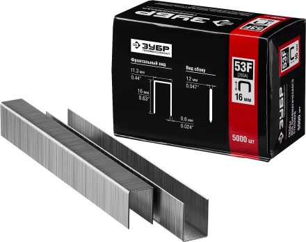 Скобы тип 53F, 16 мм, особотвердые, ЗУБР &quot;ПРОФЕССИОНАЛ&quot; 31950-16, 5000 шт 31950-16 купить в Челябинске