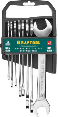 Наборы ключей гаечных рожковых KRAFTOOL, Cr-V, DIN 3110, на пластиковой подвеске 27033-H8C