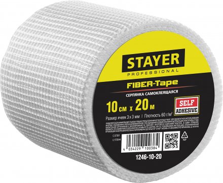 Серпянка самоклеящаяся FIBER-Tape, 10 см х 20м, STAYER Professional 1246-10-20 1246-10-20 купить в Челябинске