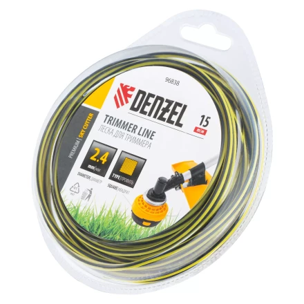 Леска для триммера двухкомпонентная квадратная, 2,4мм х 15м, блистер SkyCutter Denzel 96838 купить в Челябинске