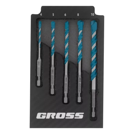 Набор сверл универсальных Gross 706017, Multipurpose PRO, 6-гр. хвостовик, 4-10мм, 5шт купить в Челябинске