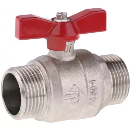 Кран ЗУБР шаровой 1/2&quot; полнопроходной &quot;папа-папа&quot;, бабочка, никелированная латунь 51355-N-1/2 купить в Челябинске