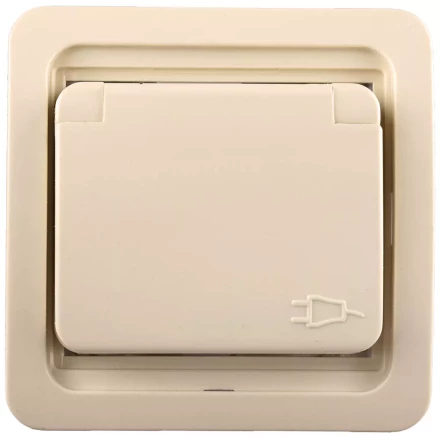 Розетка СВЕТОЗАР &quot;ГАММА&quot; одинарная с крышкой, с заземлением, цвет бежевый,16А/~250В SV-54110-B купить в Челябинске
