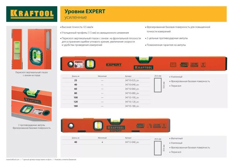 Уровень KRAFTOOL "PROKRAFT-M" коробч. магнит., 2 ампулы, 0,5 мм/м, 400мм 34712-040_z01 купить в Челябинске