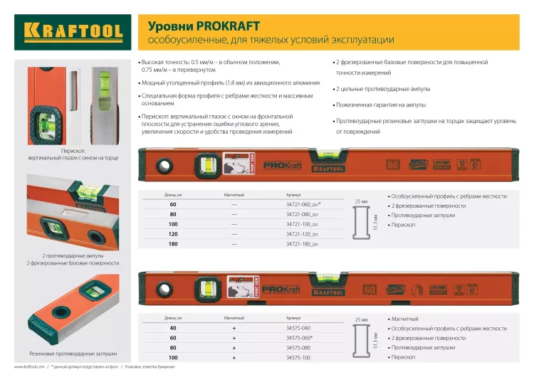 Уровень KRAFTOOL "KRAFT-MAX" магнитный, особо усилен, 2 ампулы, 2 фрезерованные базовые поверхности, 60см 34575-060 купить в Челябинске