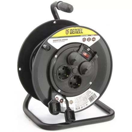 Удлинитель силовой на кабельной катушке 25м 4 розетки с крышкой IP44 16А серия УХз16 DENZEL 95907 купить в Челябинске