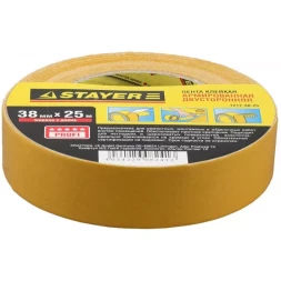 Двухсторонняя клейкая лента на тканевой основе, STAYER Profi 1217-38-25, 38мм х 25м 1217-38-25