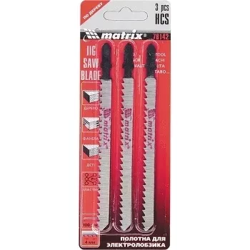 Полотна для электролобзика  по дереву, 3 шт., 75 х 2,5мм, HCS, EU- хвостовик  MATRIX 78141 купить в Челябинске