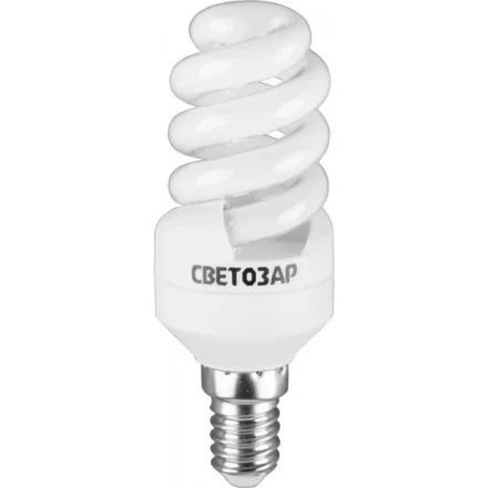 Энергосберегающая лампа СВЕТОЗАР &quot;КОМПАКТ&quot; спираль,цоколь E14(миньон),Т2,теплый белый свет(2700 К), 10000час, 9Вт(45) 44351-09_z01 купить в Челябинске