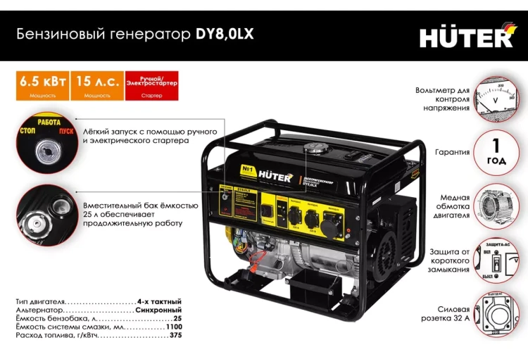 Электрогенератор Huter DY8,0LX 64/1/76 купить в Челябинске