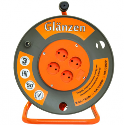 Удлинитель силовой на катушке GLANZEN 4 гн. ПВС 2х1,5 EB-50-006