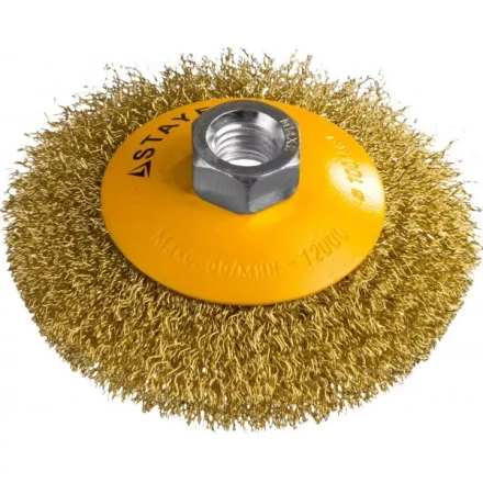 STAYER &quot;PROFESSIONAL&quot;. Щетка коническая для УШМ, витая стальная латунированная проволока 0,3мм, 100ммхМ14 35133-100 купить в Челябинске