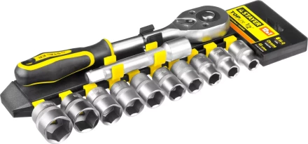 Набор STAYER &quot;STANDARD&quot;: Торцовые головки (1/2&quot;) на пластиковом рельсе, трещотка, удлинитель, 10-24мм, 12 предметов 27750-H12 купить в Челябинске