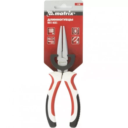 Длинногубцы White Nickel 160 мм прямые никелированные трехкомпонентные рукоятки MATRIX 17188 купить в Челябинске