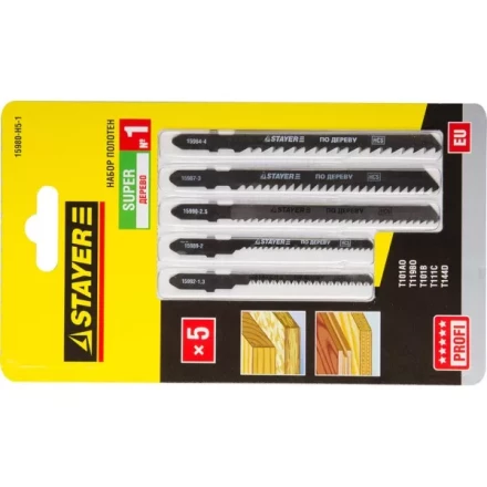 Набор STAYER &quot;PROFI&quot; Пилки &quot;УНИВЕРСАЛ №1&quot; для эл/лобзика, по дереву, EU-хвост., 5шт 15980-H5-1 купить в Челябинске