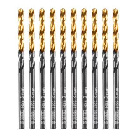 Сверло по металлу, 3 мм, HSS-Tin, Golden Tip, 10 шт. Denzel 717205 купить в Челябинске