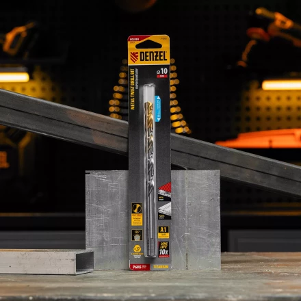 Сверло спиральное по металлу Denzel, 10 х 184 мм, Р6М5, Golden Tip, удлиненное 718263 купить в Челябинске