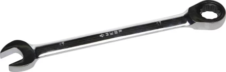 Ключ ЗУБР &quot;ПРОФИ&quot; гаечный комбинированный трещоточный, Cr-V сталь, хромированный, 17мм 27074-17 купить в Челябинске