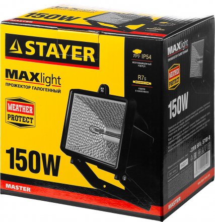 Прожектор STAYER &quot;MASTER&quot; MAXLight галогенный, с дугой крепления под установку, черный, 150Вт 57101-B купить в Челябинске