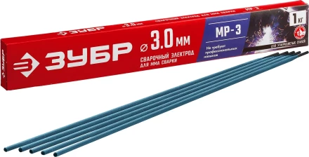 ЗУБР Д 3.0 х 350 мм, 1 кг в коробке, МР-3 рутиловый, электрод сварочный (40011-3.0) купить в Челябинске