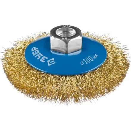 ЗУБР &quot;ПРОФЕССИОНАЛ&quot;. Щетка коническая для УШМ, витая латунированная стальная проволока 0,3мм, 100ммхМ14 35267-100_z02 купить в Челябинске