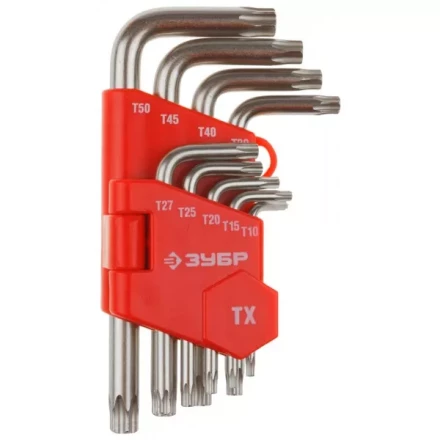 Набор ЗУБР Ключи &quot;МАСТЕР&quot; имбусовые короткие, Cr-V, сатинированное покрытие, пластик. держатель, TORX Т10-Т50, 9 пред 27462-1_z02 купить в Челябинске