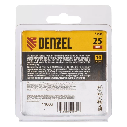 Бита IMPACT, PZ1x25 мм, лазерная обработка шлица, сталь S2, 10 шт., Е 6,3 Denzel 11686 купить в Челябинске