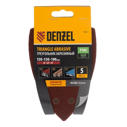 Треугольник абразивный на ворc. подложке под &quot;липучку&quot;, перф., P 100, 150х150х100 мм, 5 шт. Denzel 738617 купить в Челябинске