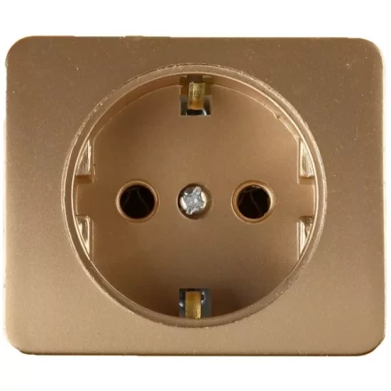 Розетка СВЕТОЗАР &quot;ГАММА&quot; с заземлением, одинарная, без вставки и рамки, цвет золотой металлик, 16А/~250В SV-54105-GM купить в Челябинске