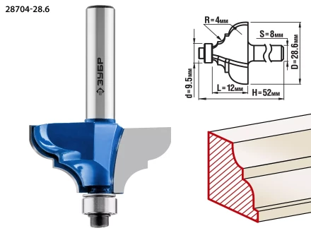 ЗУБР 28.6 x 12 мм, радиус 4 мм, фреза кромочная калевочная №2, Профессионал (28704-28.6) купить в Челябинске