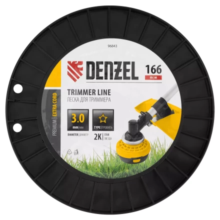 Леска для триммера двухкомпонентная звезда  Denzel 96843, 3,0мм х 166м, на DIN катушке EXTRA CORD купить в Челябинске